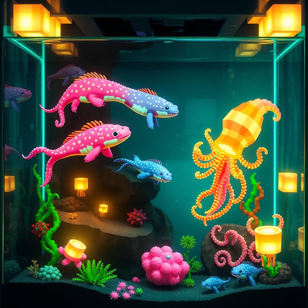 Axolotl and Glow Squid Aquarium