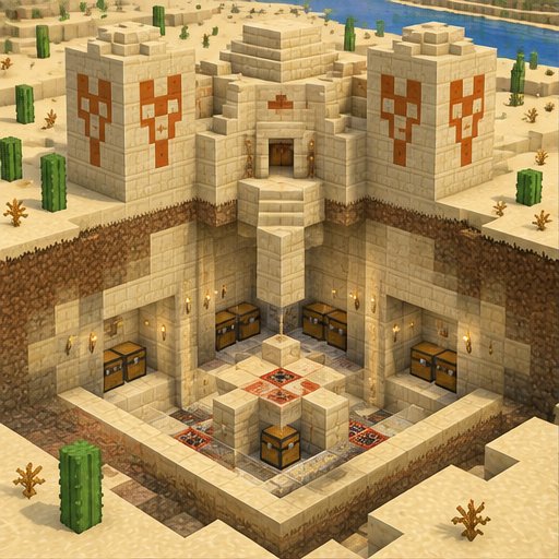 Desert Temple Safe Looting Procedure — conceptual voxel illustration
