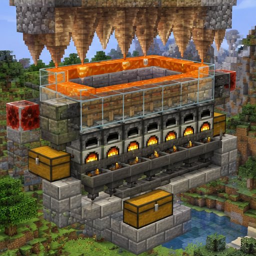 Dripstone Lava Loop Super Smelter — conceptual voxel illustration