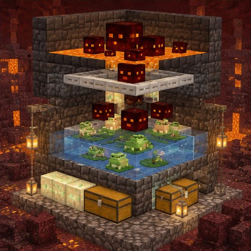 Frog Light Farm with Magma Cubes — conceptual voxel illustration